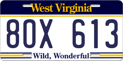 WV license plate 8OX613