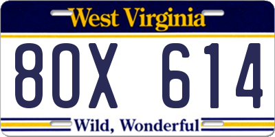 WV license plate 8OX614