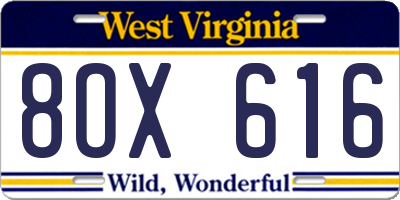 WV license plate 8OX616