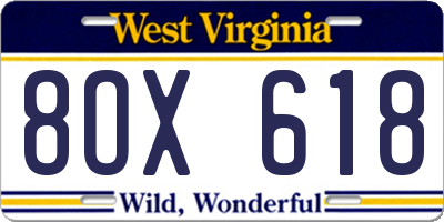 WV license plate 8OX618