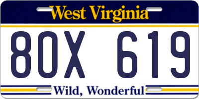 WV license plate 8OX619