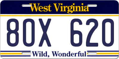 WV license plate 8OX620