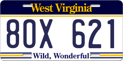 WV license plate 8OX621