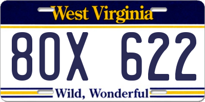 WV license plate 8OX622