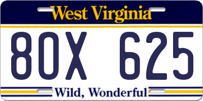 WV license plate 8OX625