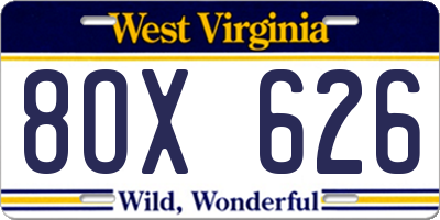 WV license plate 8OX626
