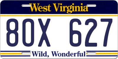 WV license plate 8OX627
