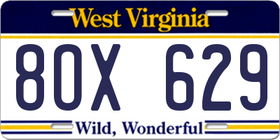 WV license plate 8OX629