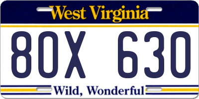 WV license plate 8OX630