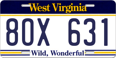 WV license plate 8OX631