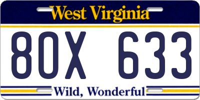 WV license plate 8OX633