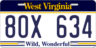 WV license plate 8OX634