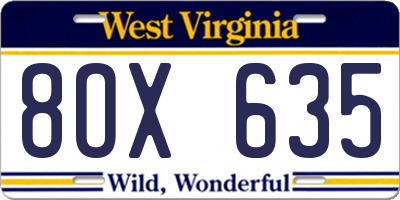 WV license plate 8OX635