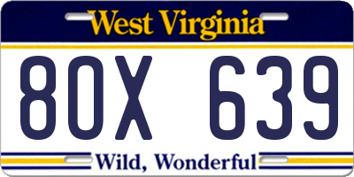 WV license plate 8OX639