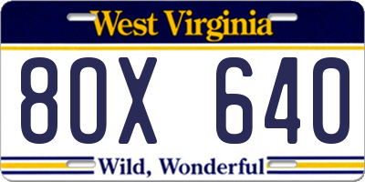 WV license plate 8OX640