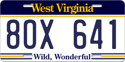 WV license plate 8OX641