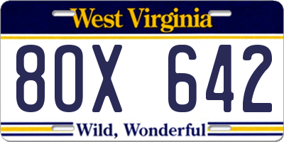 WV license plate 8OX642