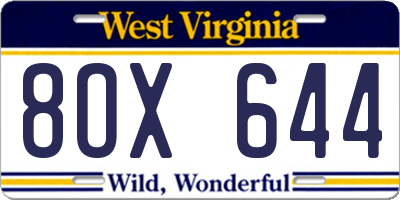 WV license plate 8OX644