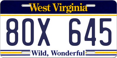 WV license plate 8OX645