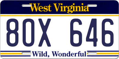 WV license plate 8OX646