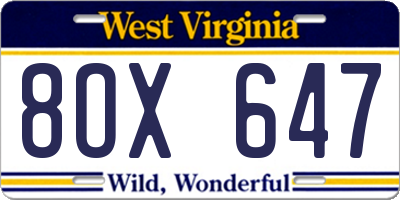 WV license plate 8OX647