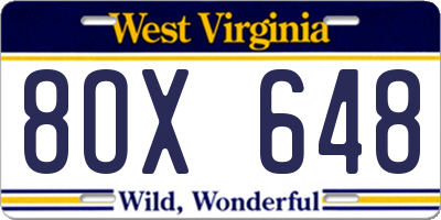 WV license plate 8OX648