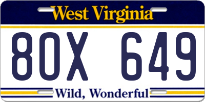 WV license plate 8OX649