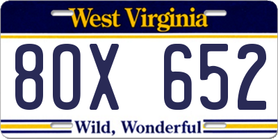 WV license plate 8OX652