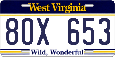 WV license plate 8OX653