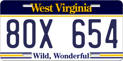 WV license plate 8OX654