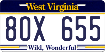 WV license plate 8OX655