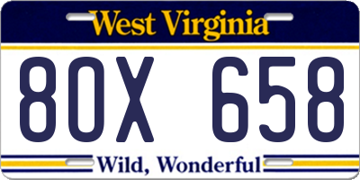 WV license plate 8OX658