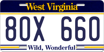 WV license plate 8OX660