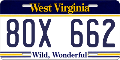 WV license plate 8OX662