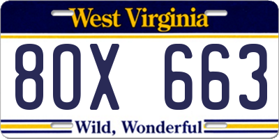 WV license plate 8OX663