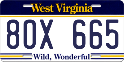 WV license plate 8OX665