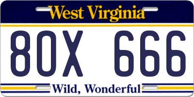 WV license plate 8OX666
