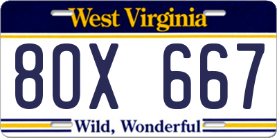 WV license plate 8OX667