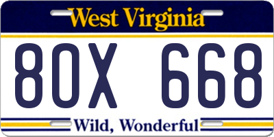 WV license plate 8OX668