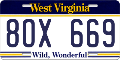 WV license plate 8OX669
