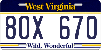 WV license plate 8OX670