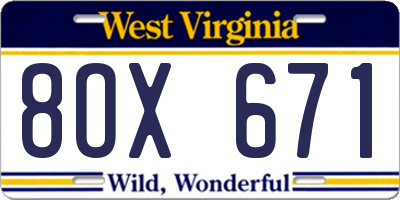 WV license plate 8OX671