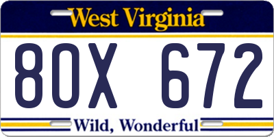WV license plate 8OX672