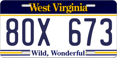 WV license plate 8OX673