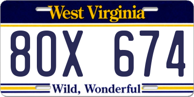 WV license plate 8OX674