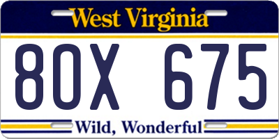 WV license plate 8OX675