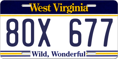 WV license plate 8OX677