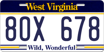 WV license plate 8OX678