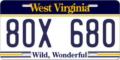 WV license plate 8OX680