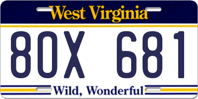 WV license plate 8OX681